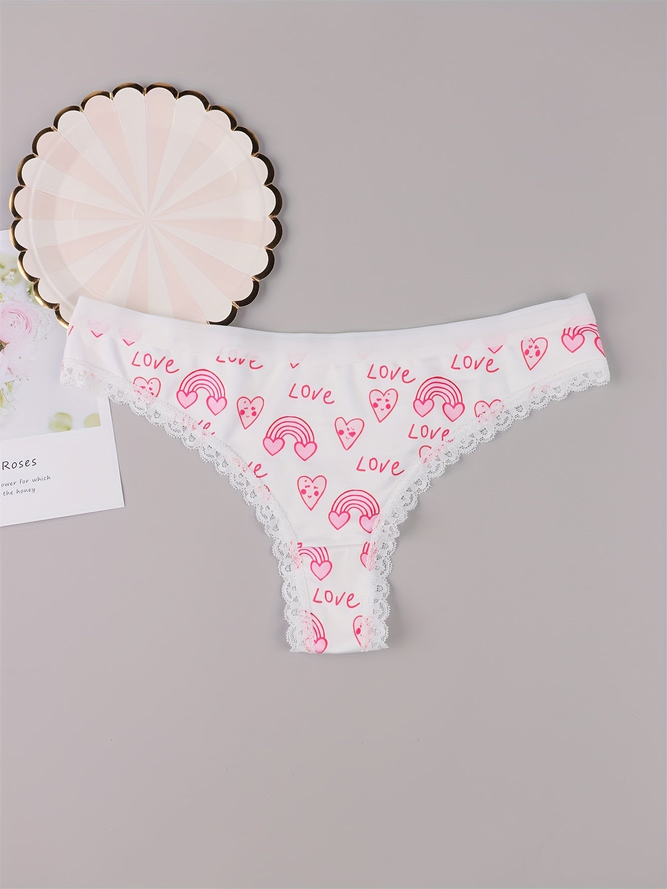 5 Pack Plus Size Panties Set Women's Plus Cat & Heart & Daisy Print