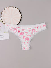 5 Pack Plus Size Panties Set Women's Plus Cat & Heart & Daisy Print