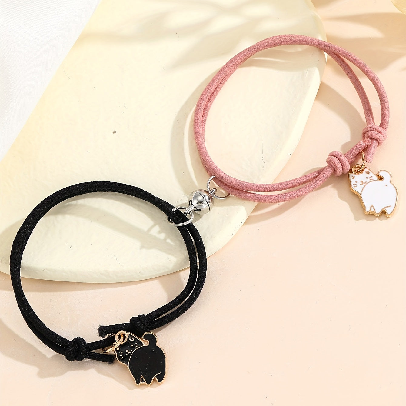 2 Pcs Cat Couple Bracelet Set Adjustable Braided Bracelet
