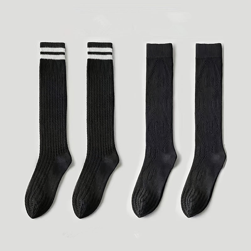 Striped Calf Socks Knee High Hollow Out Women's Stockings