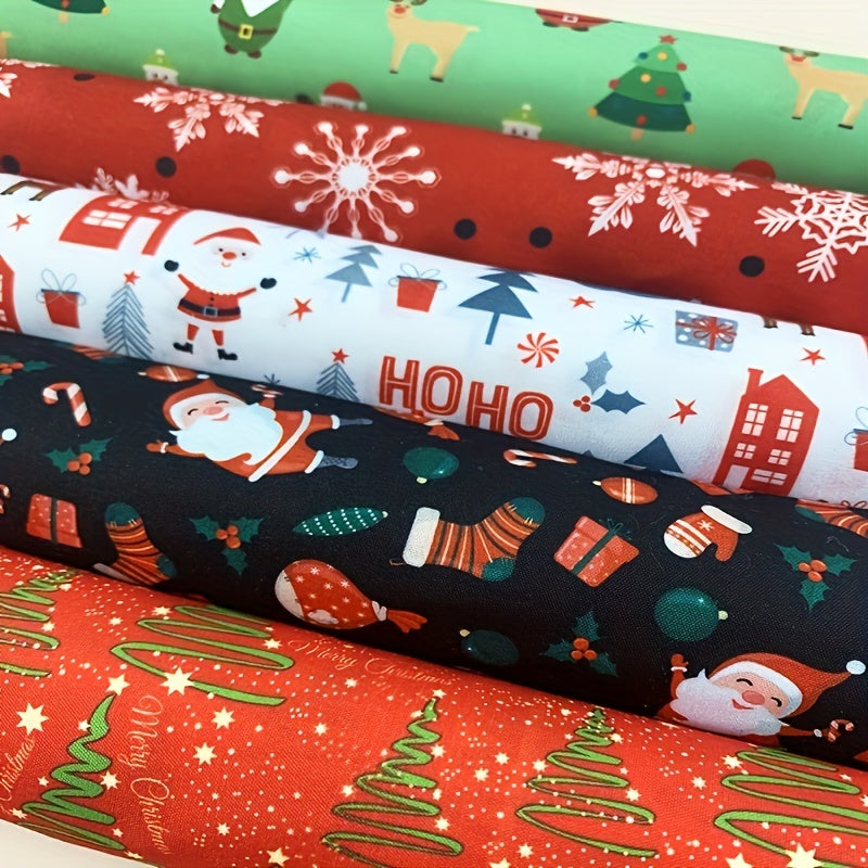5pcs Christmas Theme Fabric Fat Quarter For DIY Crafting Sewing Supplies