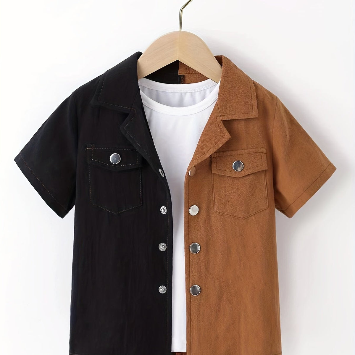 Boys Block Short Sleeves Shirt Preppy Style For Summer Kids Clothes