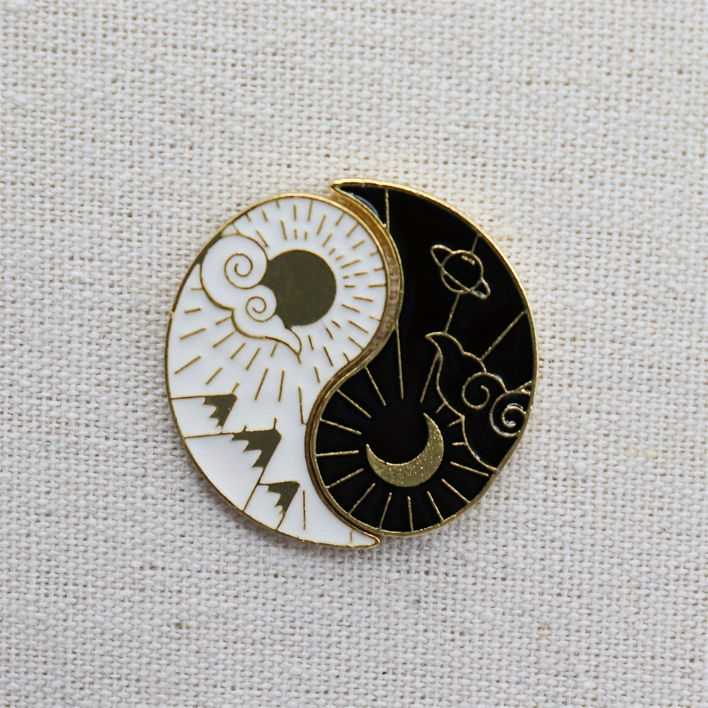 Sun Moon Enamel Brooch for Men Clothing