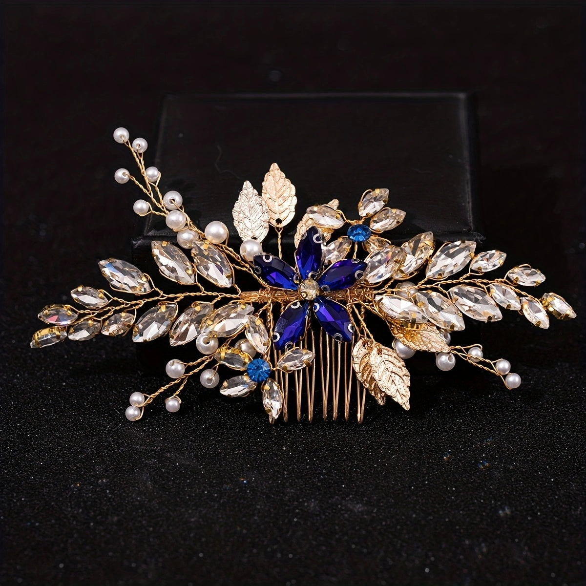 Faux Pearl Rhinestone Leaf Hair Comb Wedding Accessories