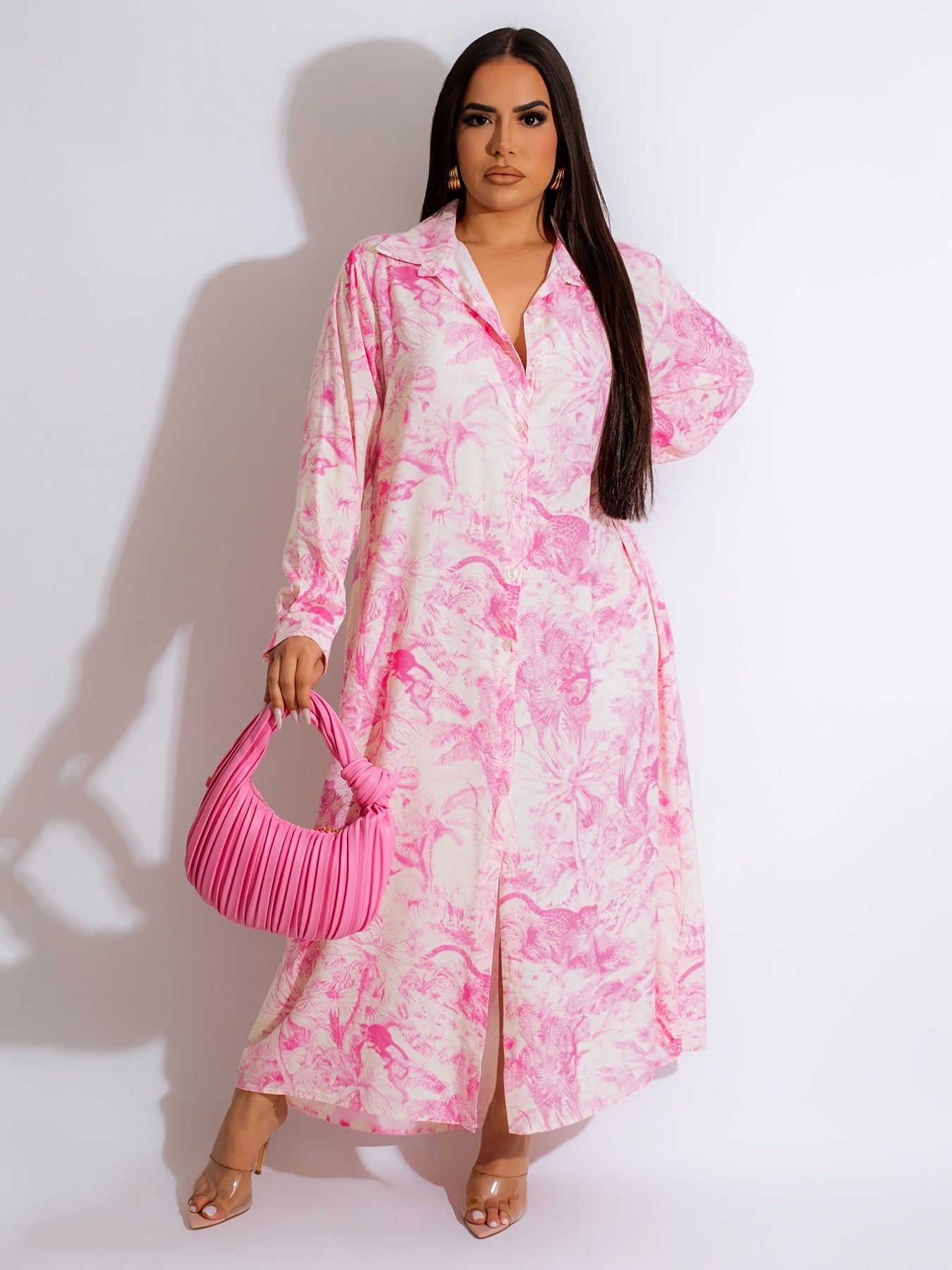  Leopard Print Deep V Neck Maxi Dress