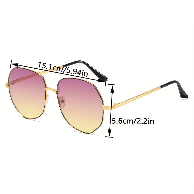 Oval Metal Frame Sunglasses UV400 Gradient Lens Beach Driving