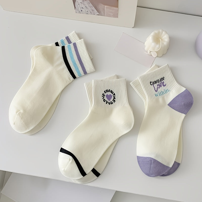 5 Pairs Floral & Heart Print Socks Women's Stockings