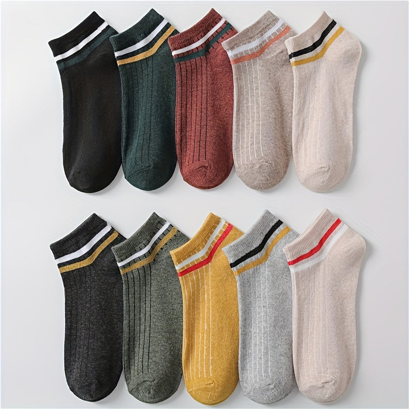10 Pairs Striped Short Socks Soft & Lightweight Low Cut All 