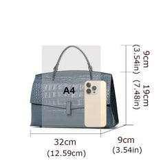 Crocodile Embossed Leather Handbag: Convertible Shoulder & Handbag