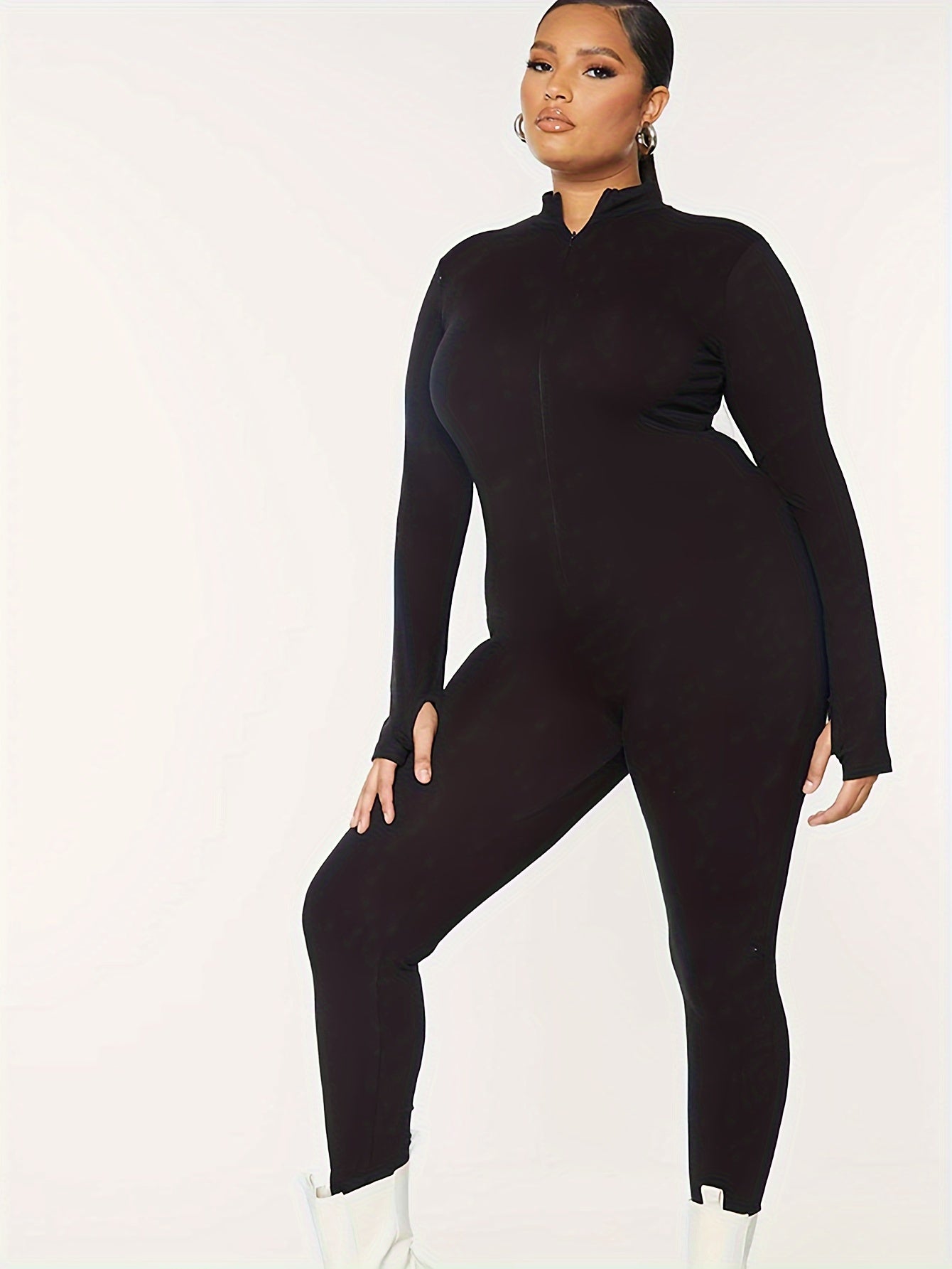  Solid High Neck Skinny Jumpsuit