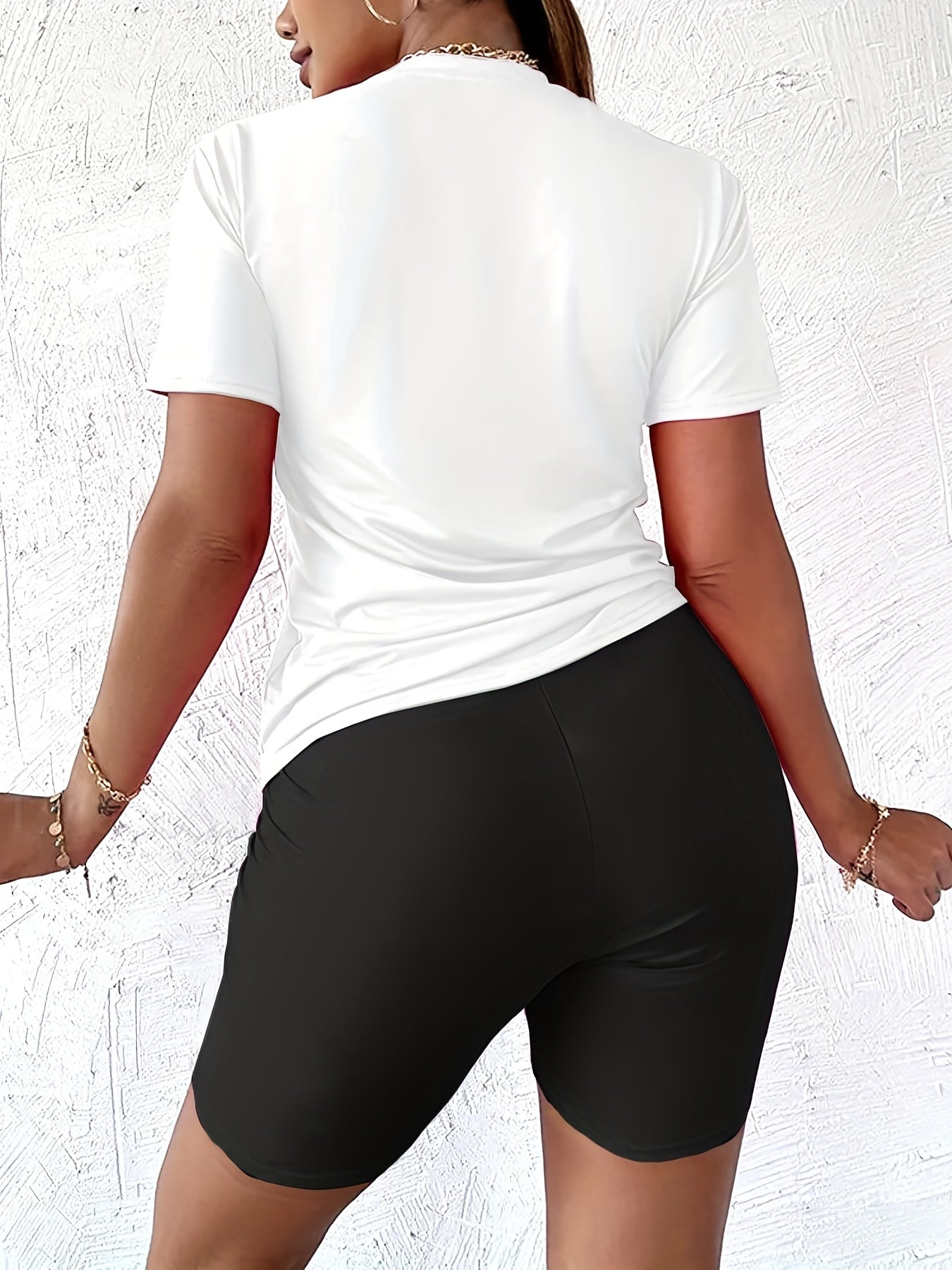 Casual Bear Print Two piece Set Short Sleeve T shirt & Skinny Shorts