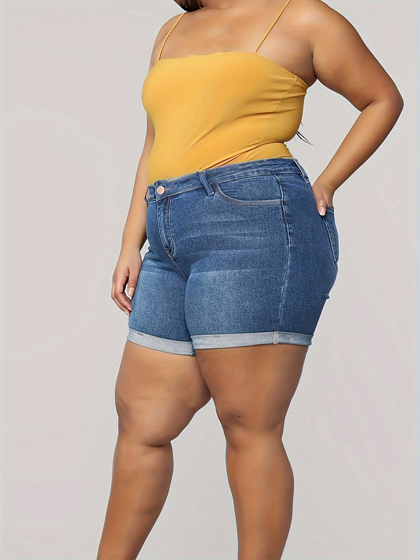 Button Fly High Rise Denim Shorts Plus Size Women's Casual Stretch Jean Shorts