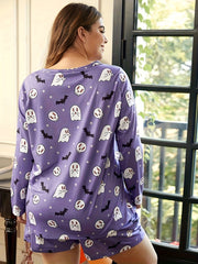  Ghost & Bat Print T-shirt & Shorts Set