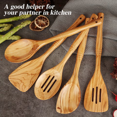 5pcs Olive Wooden Spoon Set Non stick Cooking Utensils