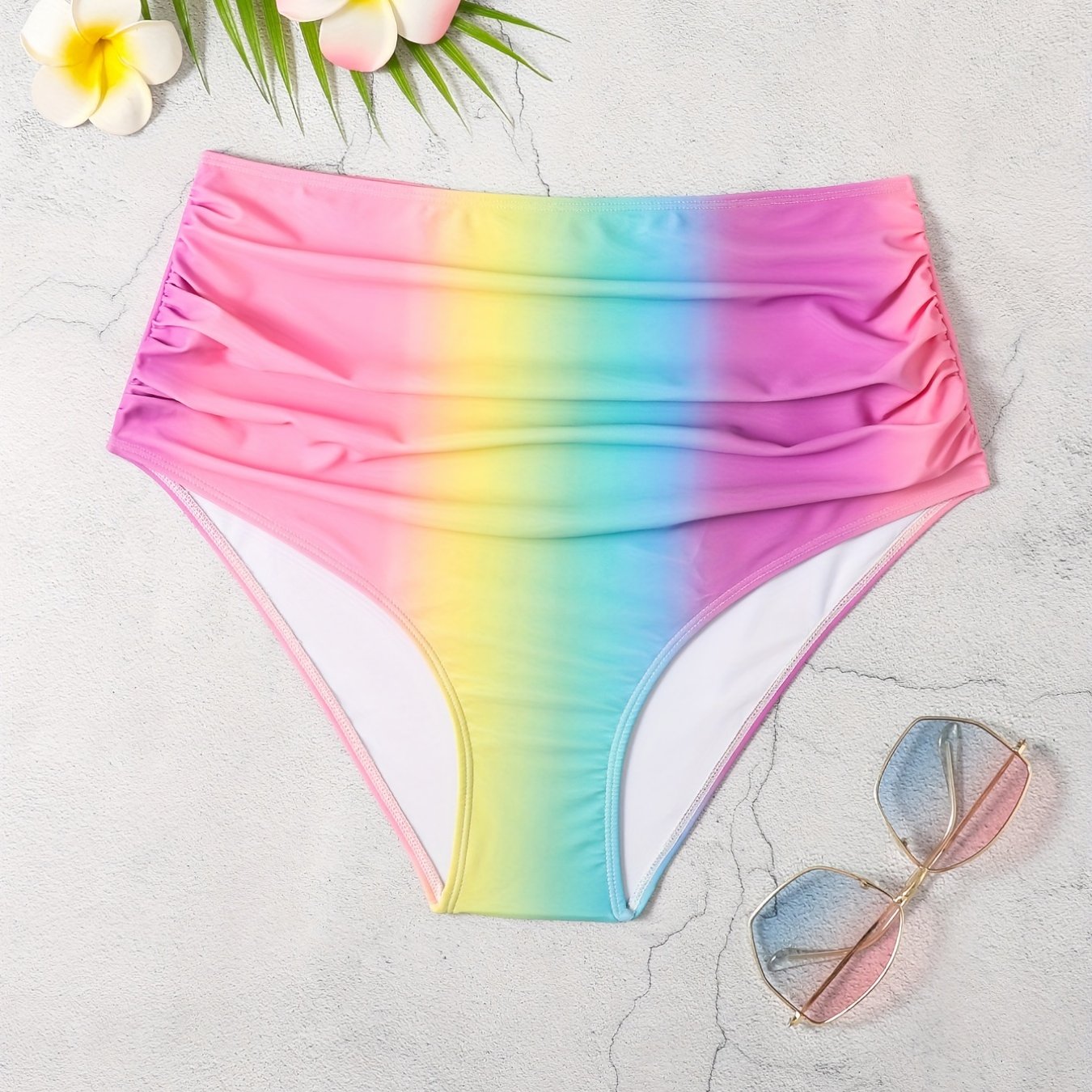 Colorblock Ombre Ruched Bikini Bottoms