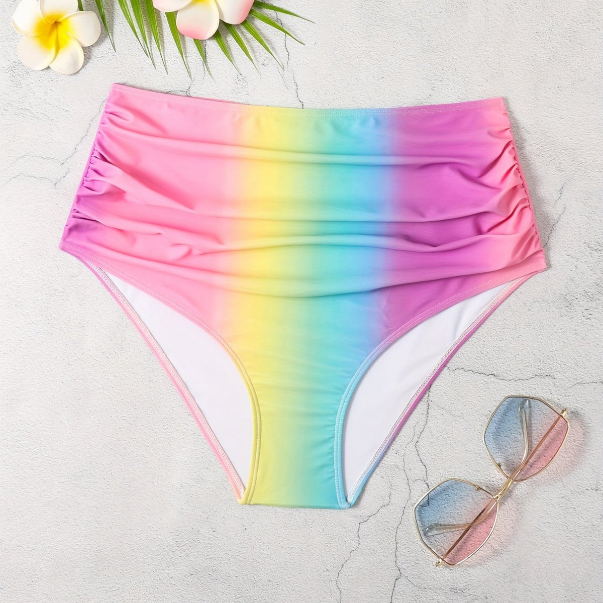 Colorblock Ombre Ruched Bikini Bottoms