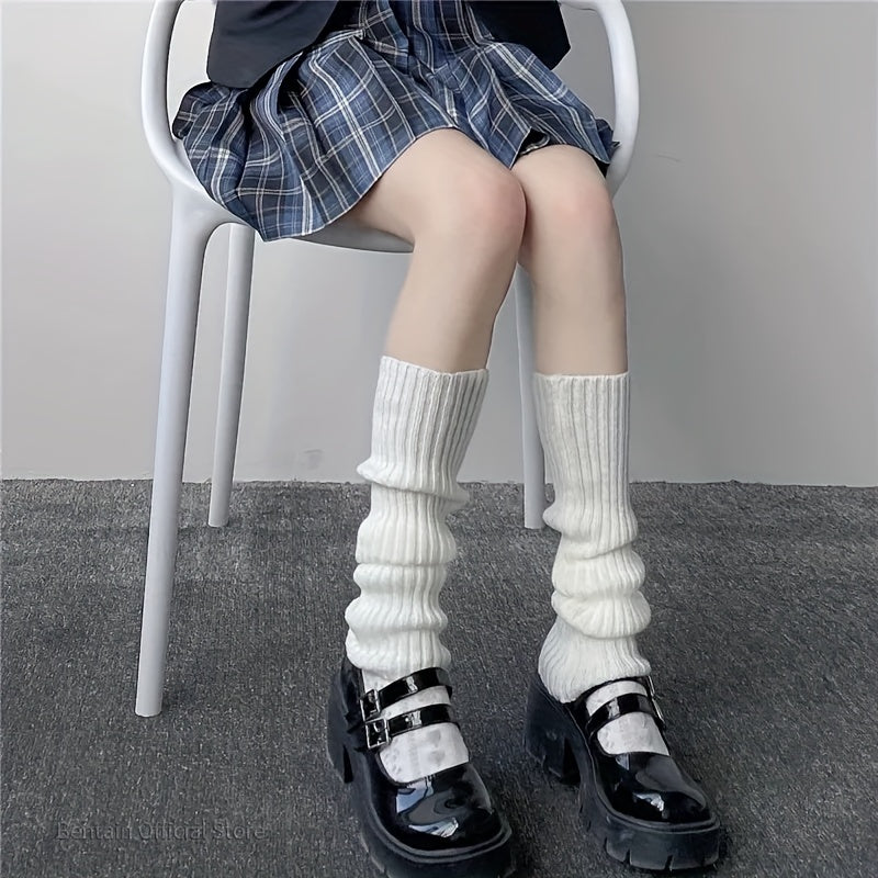 Ribbed Leg Warmers Knitted Knee High Socks Women's Stockings