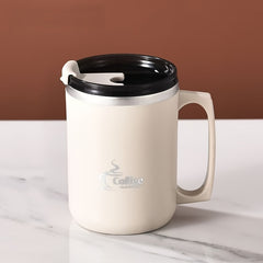 Double Layer Mug with Lid Coffee Cup Milk Cup Water Cup for Office Bedroom Study