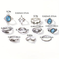Vintage Star Geometric Hollow Ring Set For Women's Joint Tail Ring