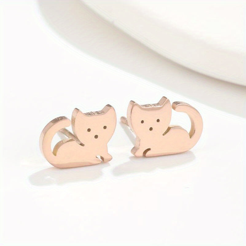 2pcs Men's Stainless Steel Cat Earrings