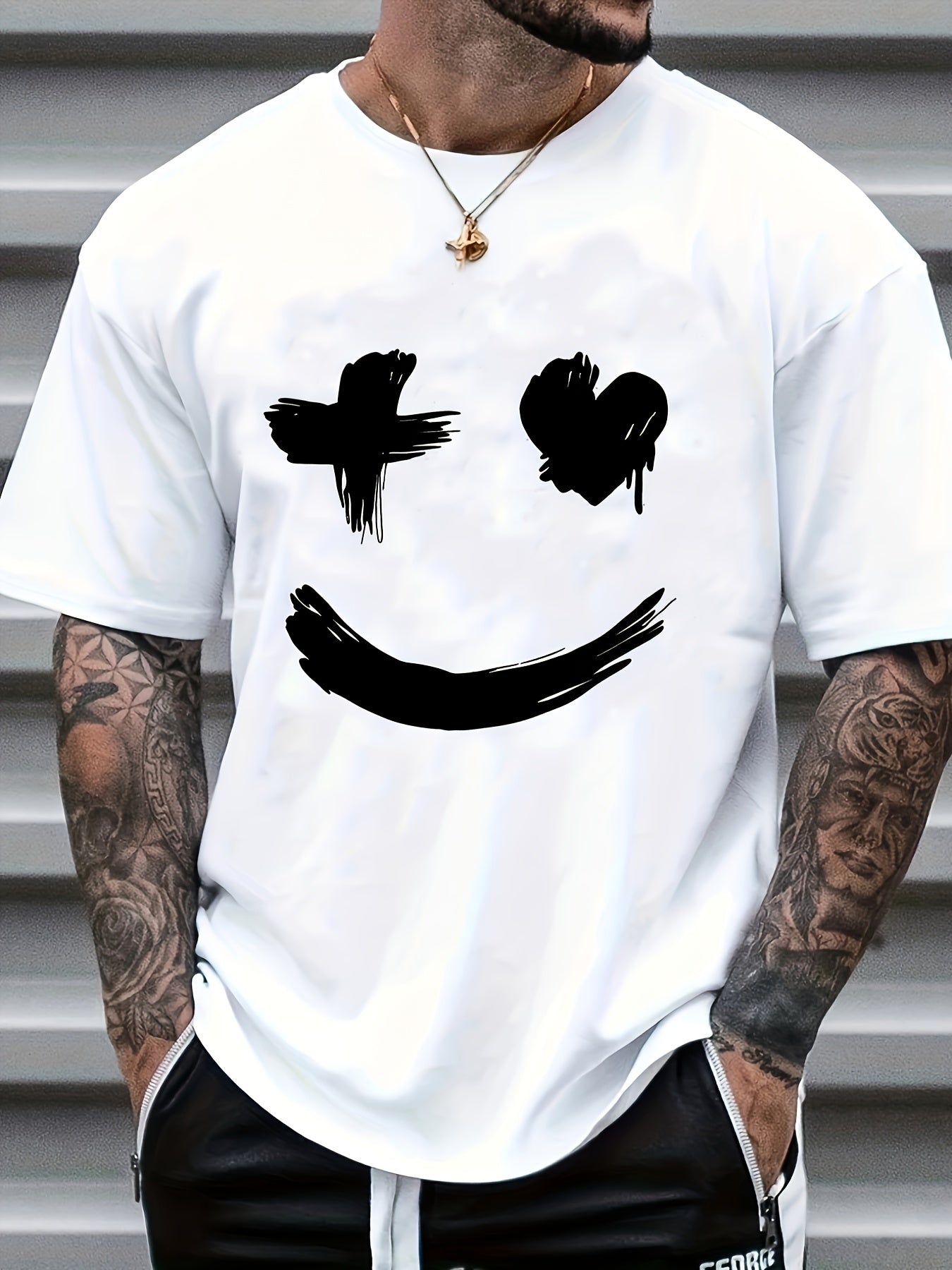 Men's Casual Smile Graphic Print Crew Neck Short Sleeve T-shirt