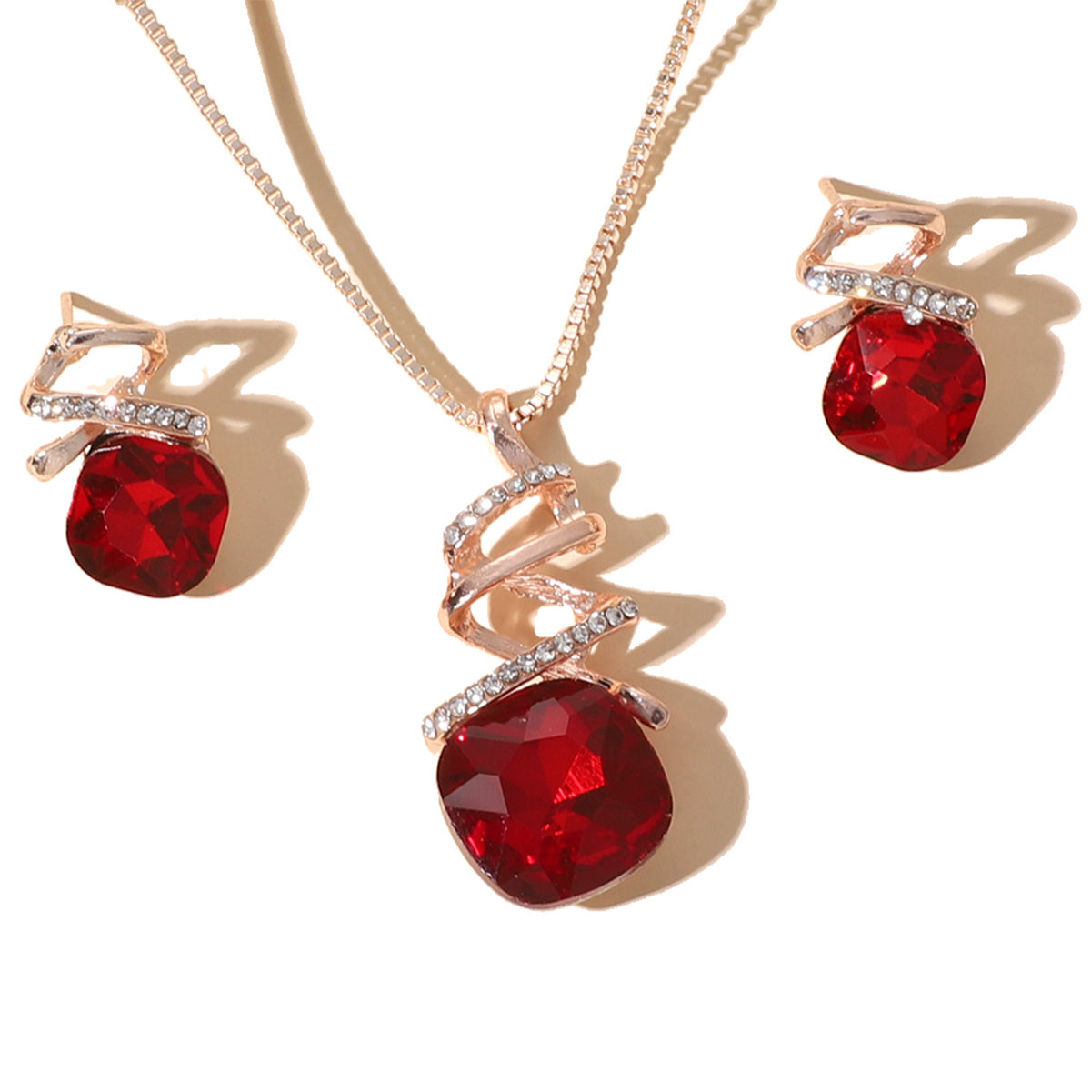 Geometric Crystal Jewelry Set Pendant Necklace & Stud Earrings Wedding