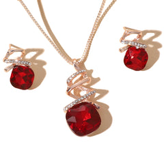 Geometric Crystal Jewelry Set Pendant Necklace & Stud Earrings Wedding