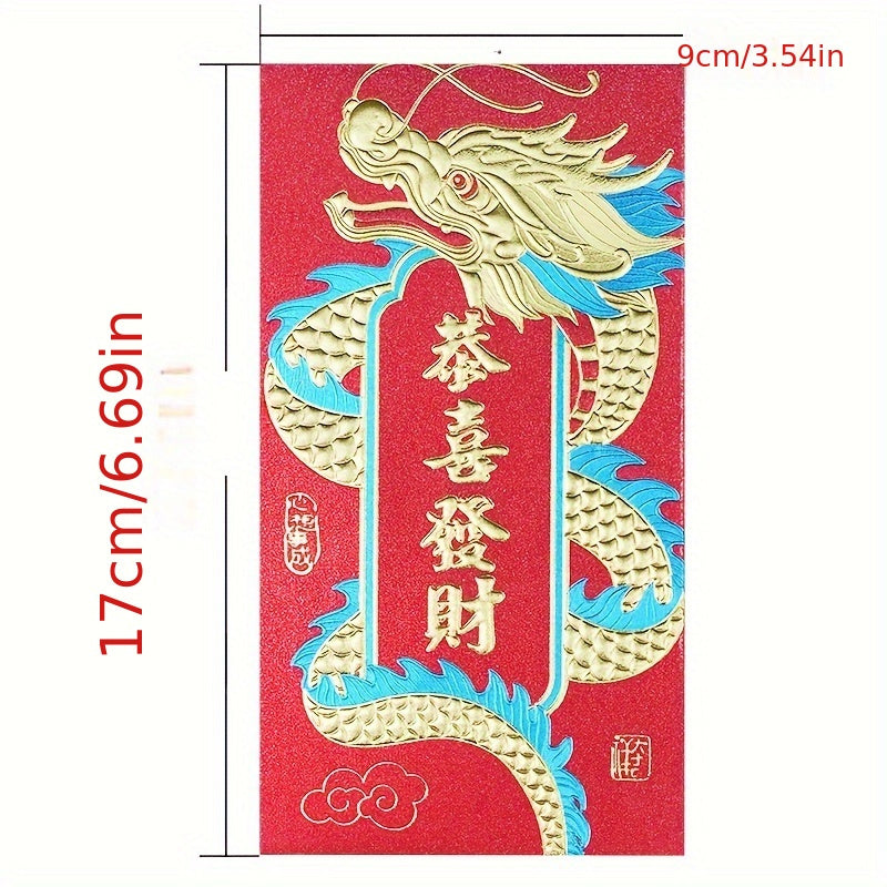 6 Dragon Themed Red Envelopes for Weddings & Birthdays