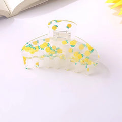Colorful Flowers Fruits Heart Print Hair Clip Strong Hold Grip Hair Jaw Clip
