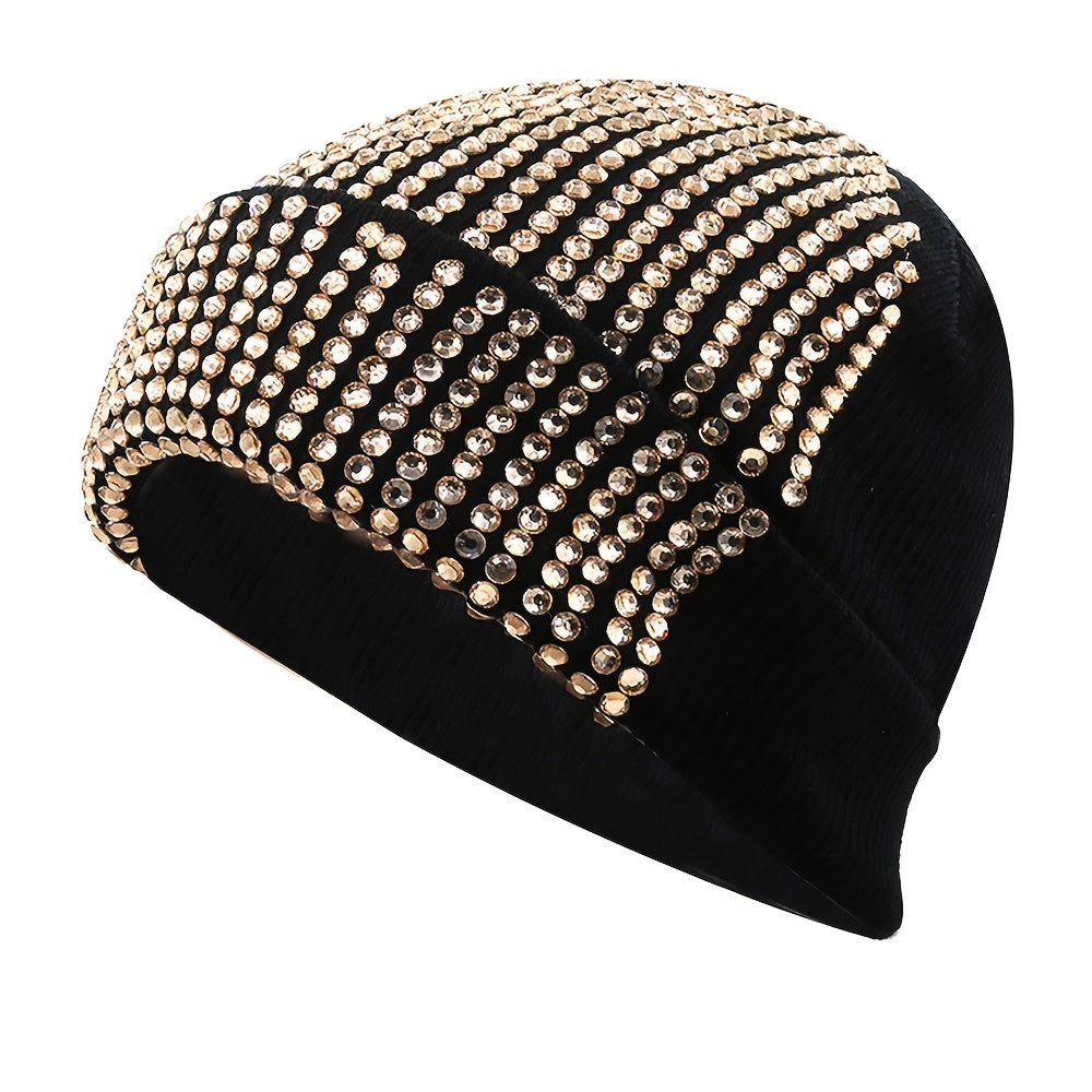 Rhinestone Knitted Hat Elastic Beanie Cap Women Hair Accessories