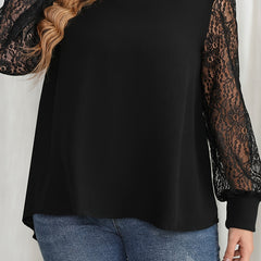  Lace Contrast Long Sleeve Tunic Top