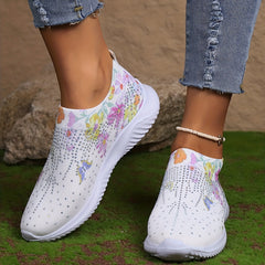 Floral Butterfly Pattern Sneakers Low Top Slip On Knit Sock Shoes