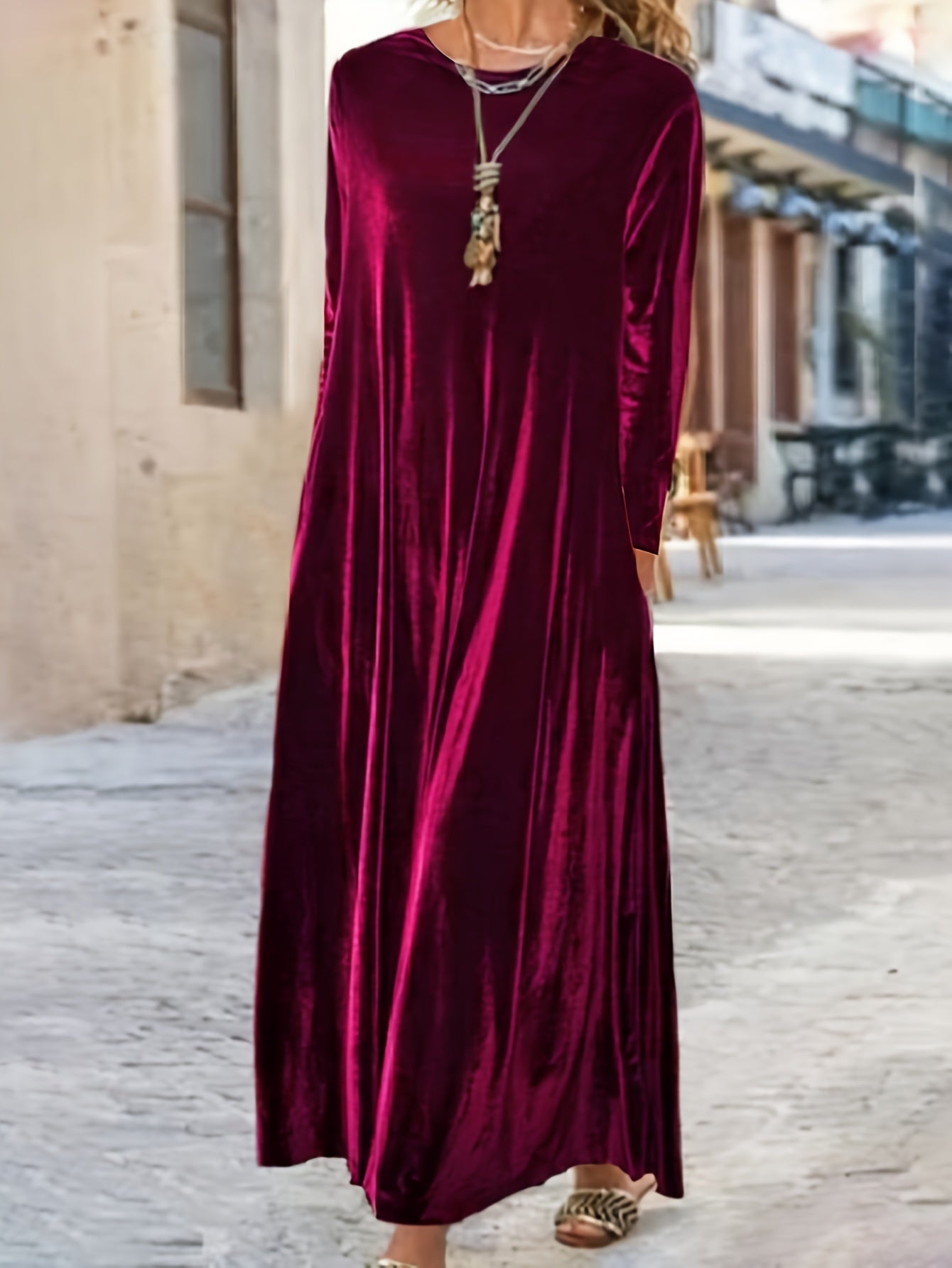  Velvet Long Sleeve Maxi Dress