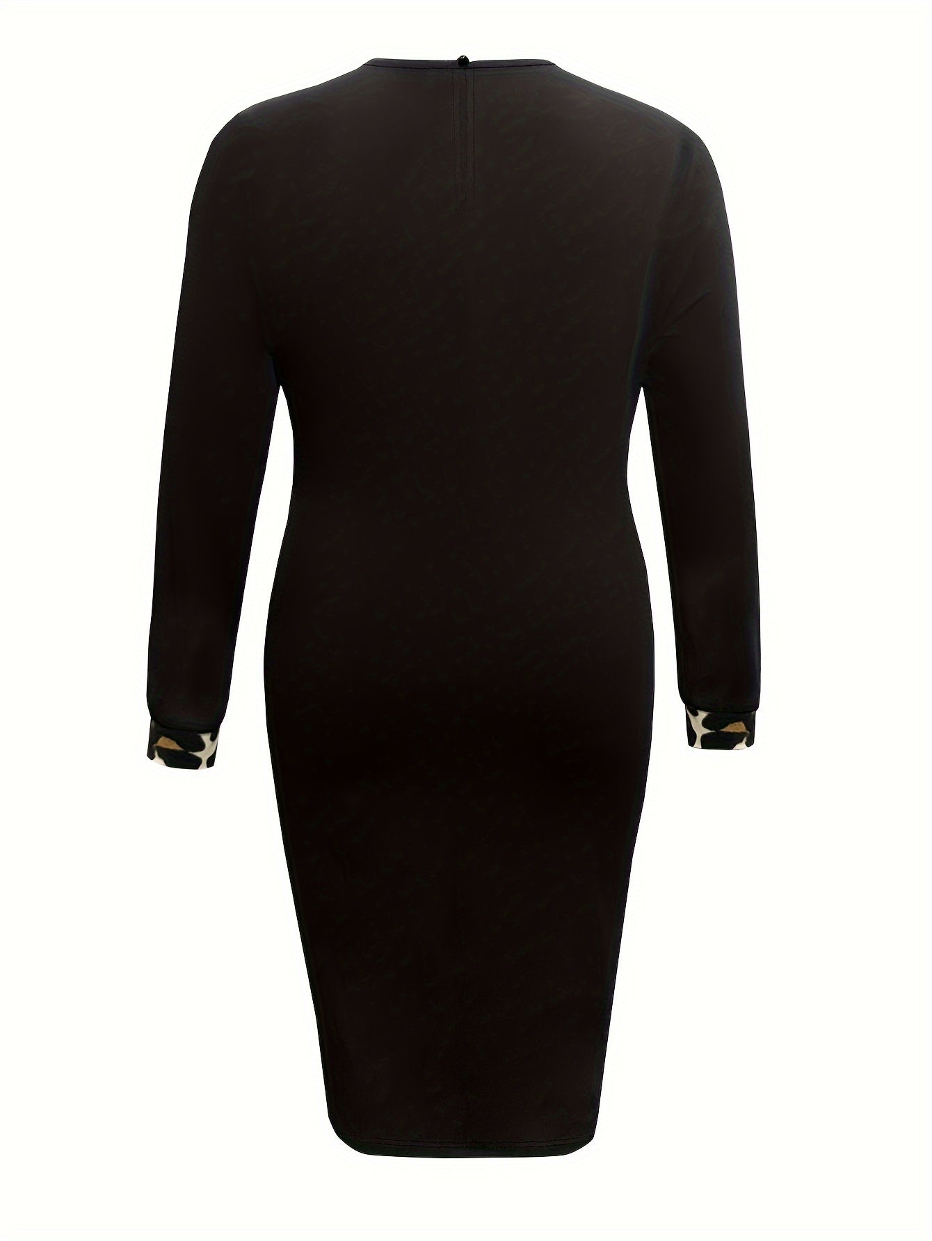  Casual Dress Colorblock Leopard Print Long Sleeve Midi Dress