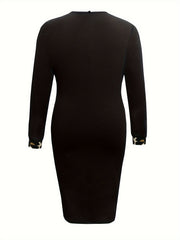  Casual Dress Colorblock Leopard Print Long Sleeve Midi Dress
