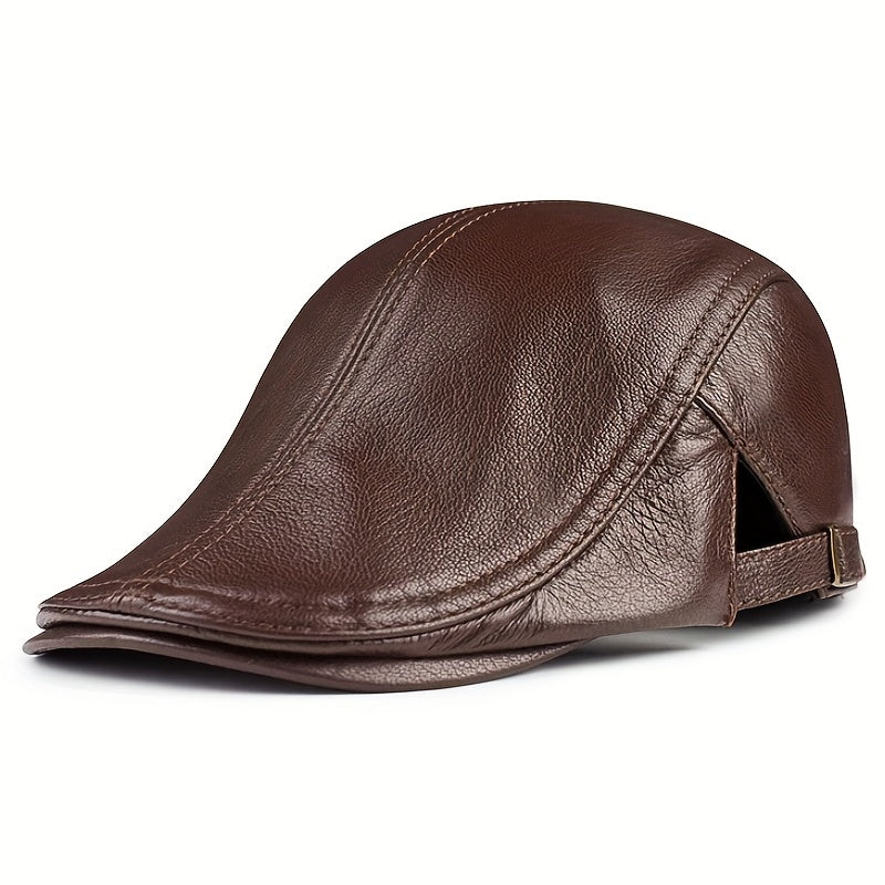 Leather Adjustable Ear Protection Newsboy Cap for Men's Dad