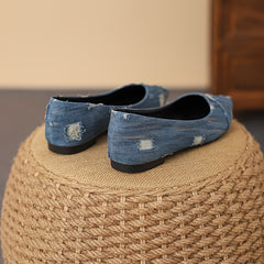 Women's Ripped Denim Flat Shoes Slip On Lightweight Walking Shoes