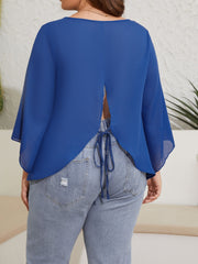  Solid Half Flare Sleeve Blouse