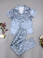 Heart Print Pajama Set Short Sleeve Women's Sleepwear