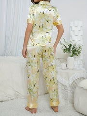 Floral Pajama Set Short Sleeve Button Up Top & Pants