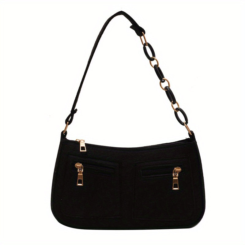 Felt Baguette Bag Chain Shoulder Underarm Purse Street Wear