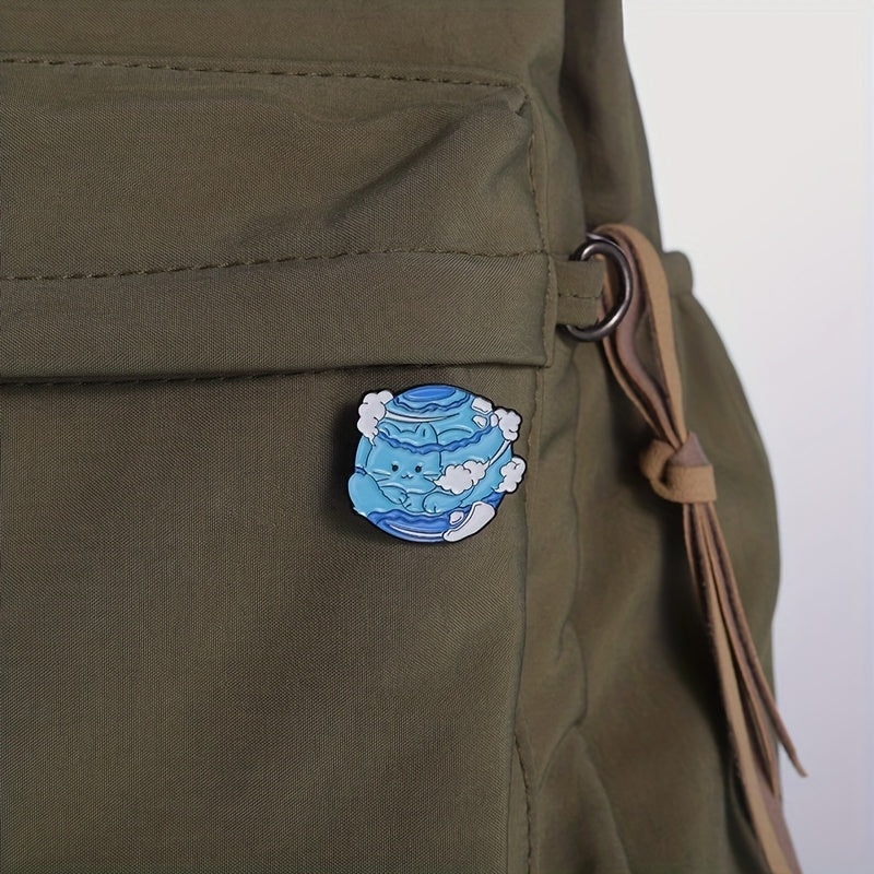 Planet Cat Enamel Brooches Pins Earth Brooches Lapel Badges Animal Jewelry Gift