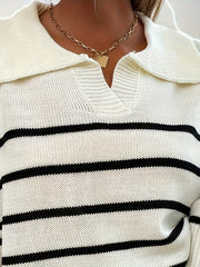  Colorblock Stripe Print Casual Sweater