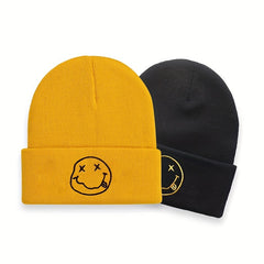 Happy Face Embroidered Beanie Hat