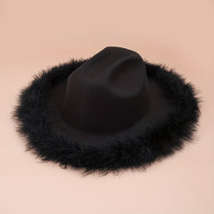 Feather Brim Cowgirl Hat Outdoor Sun Fedora Cap