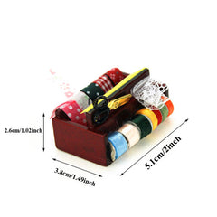1:12 Scale Sewing Box Dollhouse Accessories with Lace Scissors and Threads
