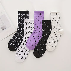 Moon Print Socks Women's Mid Tube Stockings