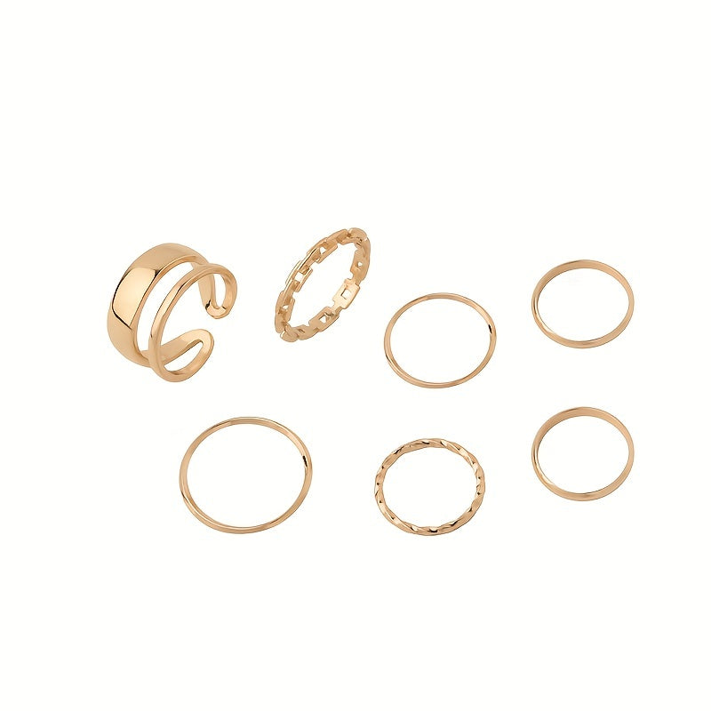 Dark Style Chain Shape Wide & Thin Ring Stackable Jewelry