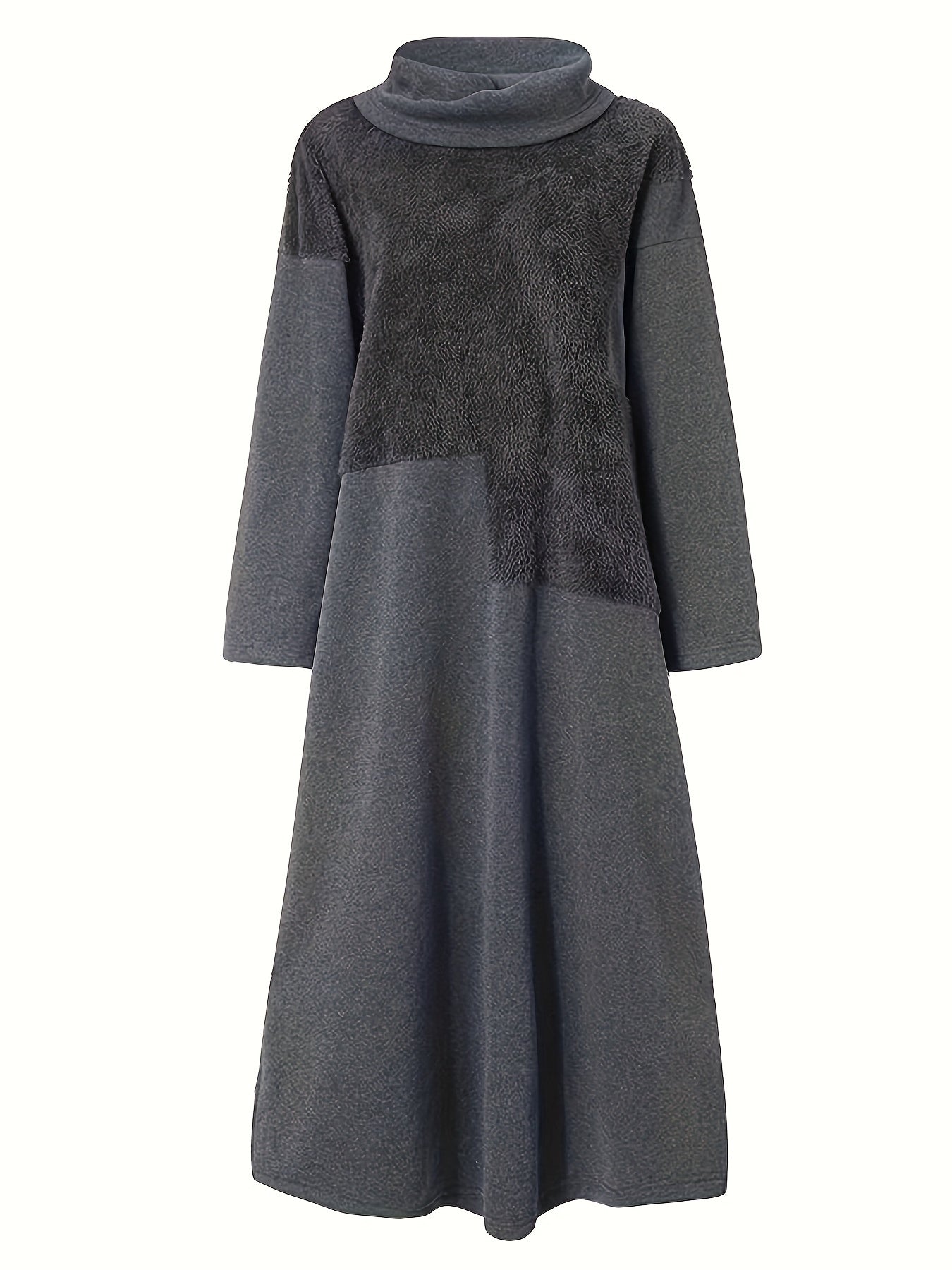  Solid Fleece Long Sleeve Maxi Dress