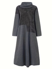  Solid Fleece Long Sleeve Maxi Dress